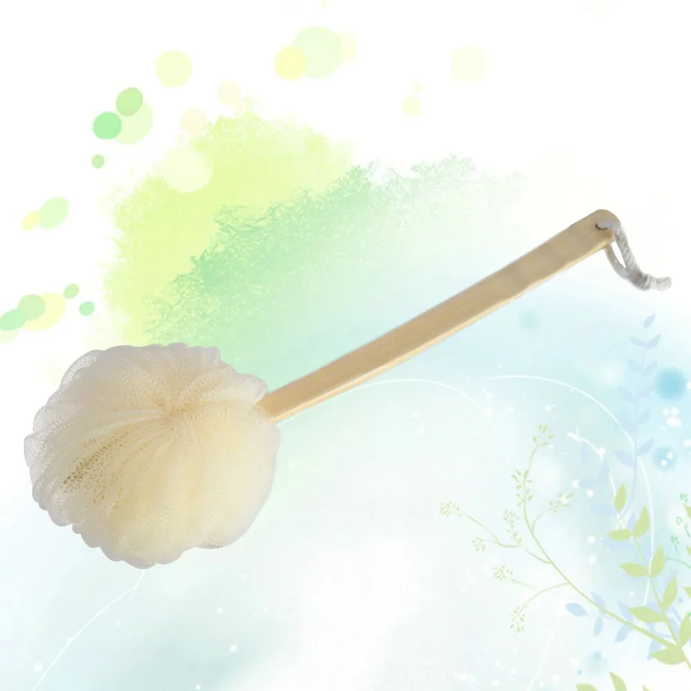 Wooden Long Handle Bath Flower Scrubber Soft Exfoliating Shower Sponge Bath Ball Rich Lather Gentle Skin Cleaning Hanging String