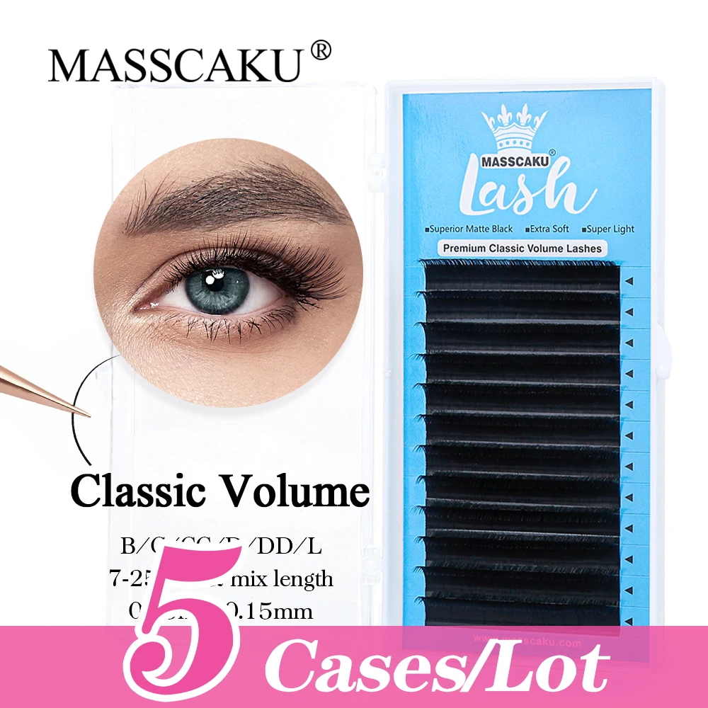 

MASSCAKU 5cases/lot 12Rows Faux Mink premium Classic Volume Eyelash Extensions Soft Natural Individual False Lashes for Makeup