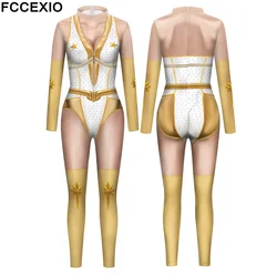 FCCEXIO Movie Character Annie 3D Print Sexy Women Jumpsuit Carnival Cosplay Cool Female Bodysuit Long Sleeve monos mujer