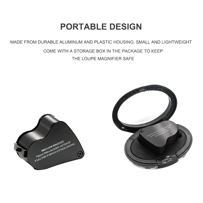 30X 60X Illuminated Jewelers Loupe Magnifier, Foldable Jewelry Magnifier, Magnifier with Bright LED Lighting for Gems