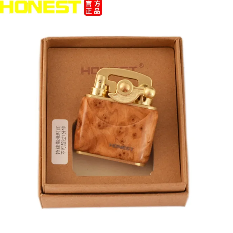 Retro Handmade Wooden Shell Rocker Kerosene Lighter, Metal Movement, High-End Grinding Wheel, Smoking Accessories Gadget