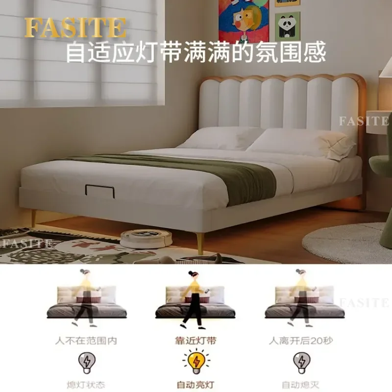 For 1.8m Double Bed Frame Solid Wood Beech Simple Modern Soft Upholstered Wave Design Suitable for Small Apartment 1.5m