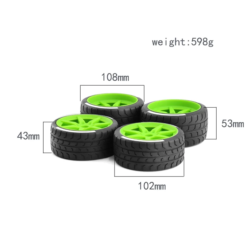 4Pcs 102mm 108mm Tire Tyre 17mm Wheel Hex for Arrma 1/7 Felony FSR Model GT RC Car Upgrade Parts, white