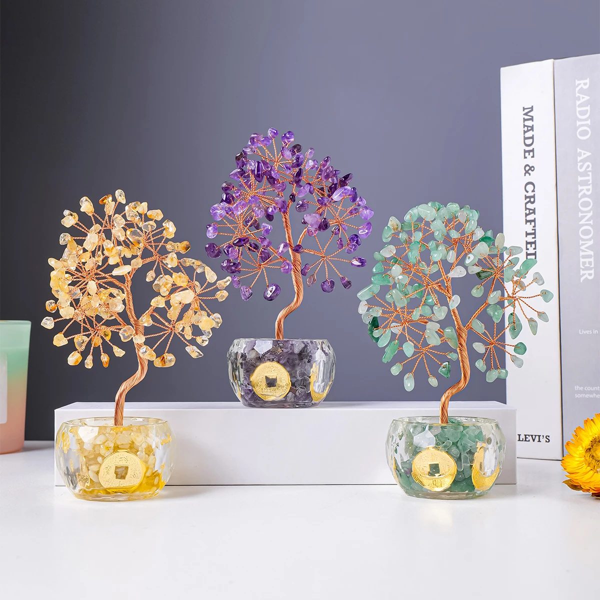 1PC Natural Crystal Crushed Stone Fortune Tree Crystal Tree of Life Home Office Fortune Tree Decorative Ornament