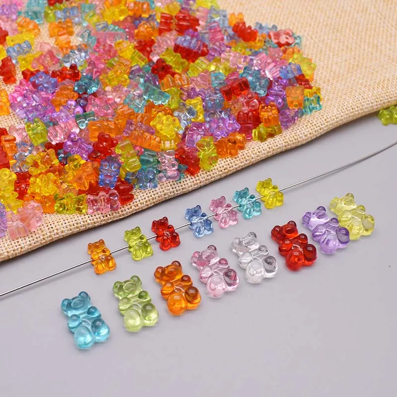 8x11mm 12x19mm tęczowy kolorowy słodki miś akrylowe koraliki do tworzenia biżuterii Diy niedźwiedzie naszyjnik bransoletka kolczyki prezent krzyżowy otwór