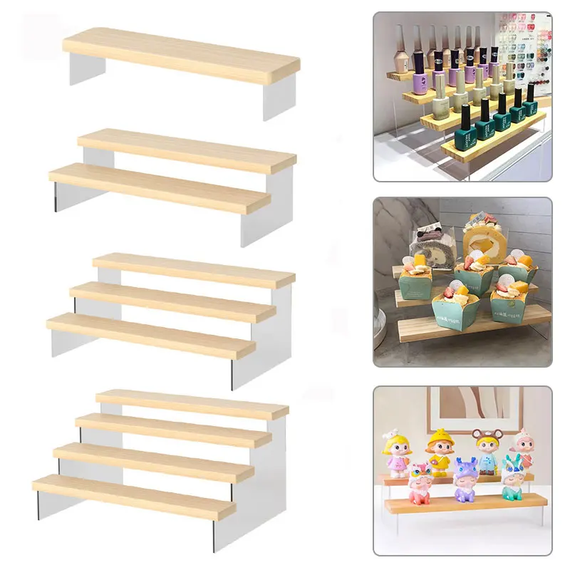 

1-4 Layer Wood Acrylic Display Stand Nail Polish Organizer Display Rack Cosmetic Perfume Doll Organizer Figure Shelf Home Storag