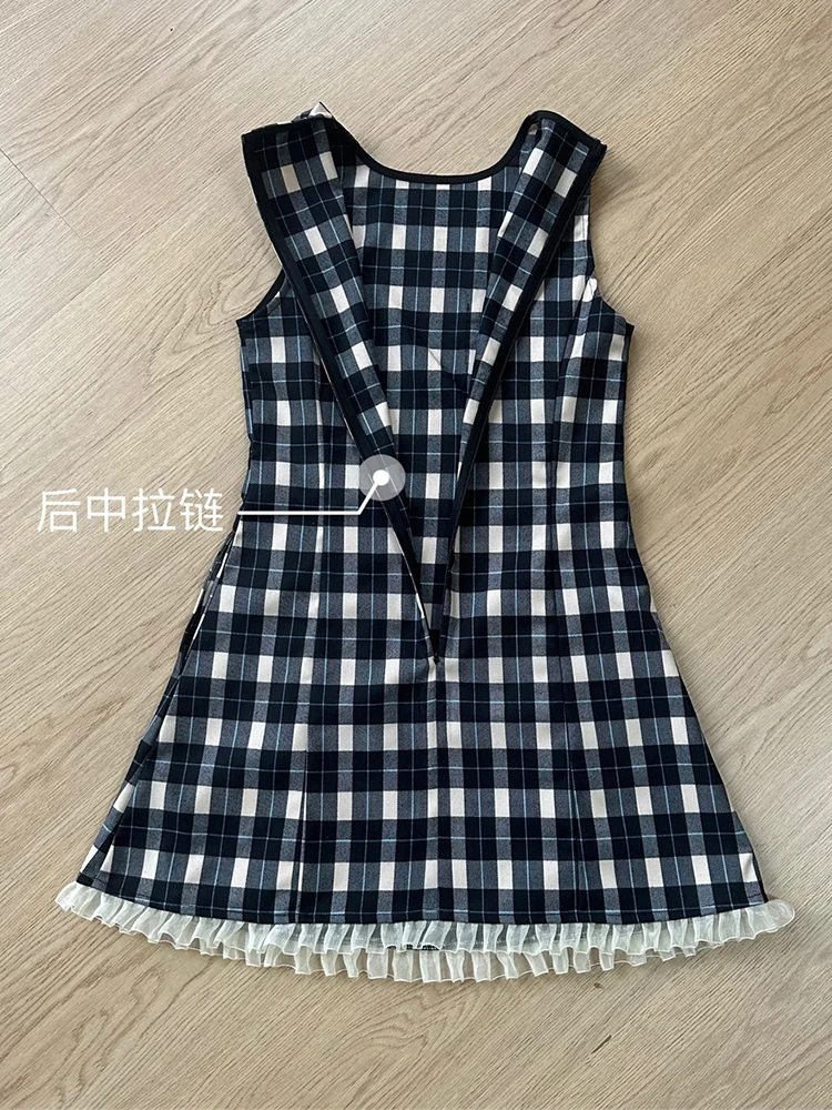 Estate coreano Vintage Plaid Mini abito donna vecchi soldi abiti senza maniche 2000s Party Preppy Mori Girl One-Piece o-collo elegante