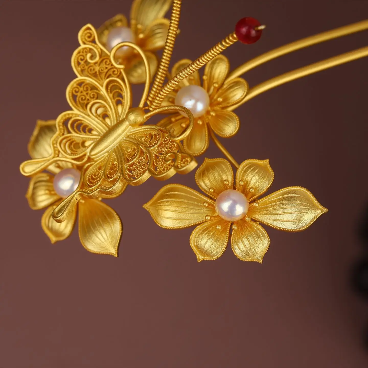 Hanfu Accessories Copper-plated Gold-plated Filigreds Trembling Butterfly Hysterside Mask Antique Style Hair Hairpin  Style