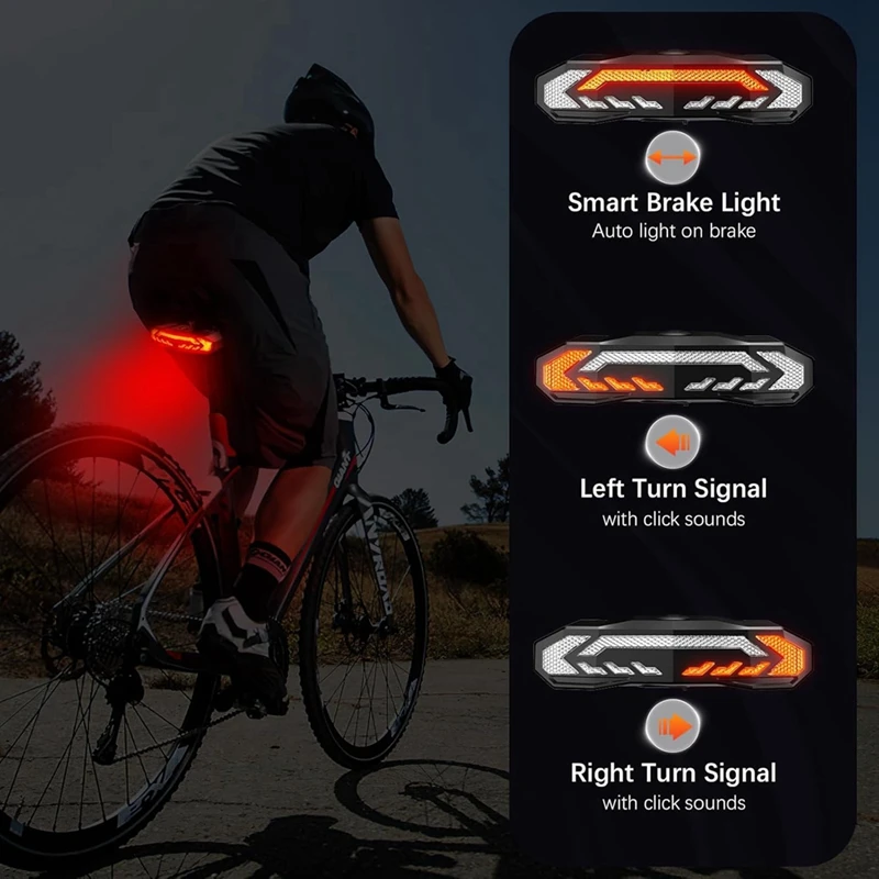 Smart Bike Tail Light With Turn Signal And Brake Light Anti Theft Bike Alarm With Remote,IP65 Waterproof Bike Rear Light