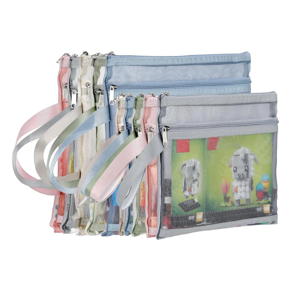 

A98U 10 Pack Colored Double-Layer Mesh Zipper Pouch Bags, Building Block Sets Toy Storage & Organization 5Pcs A4+5Pcs A5