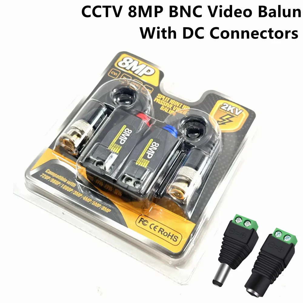 CCTV 8MP BNC Video Balun Transceiver, Video Passive Balun for HD-TVI/CVI/AHD/Analog/960H Camera