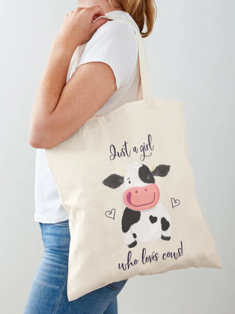 Just A Girl Who Loves Cows! Hearts And Holstein. Tote Bag large tote bag personalized tote Lady bags canvas