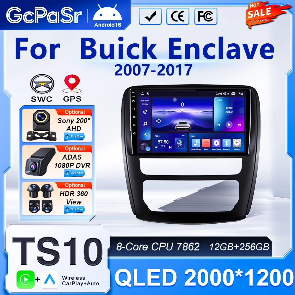 Android Auto Car Radio For Buick Enclave 2007-2017 Head Unit Multimedia Player Stereo GPS Navigation 2Din Bluetooth QLED Screen
