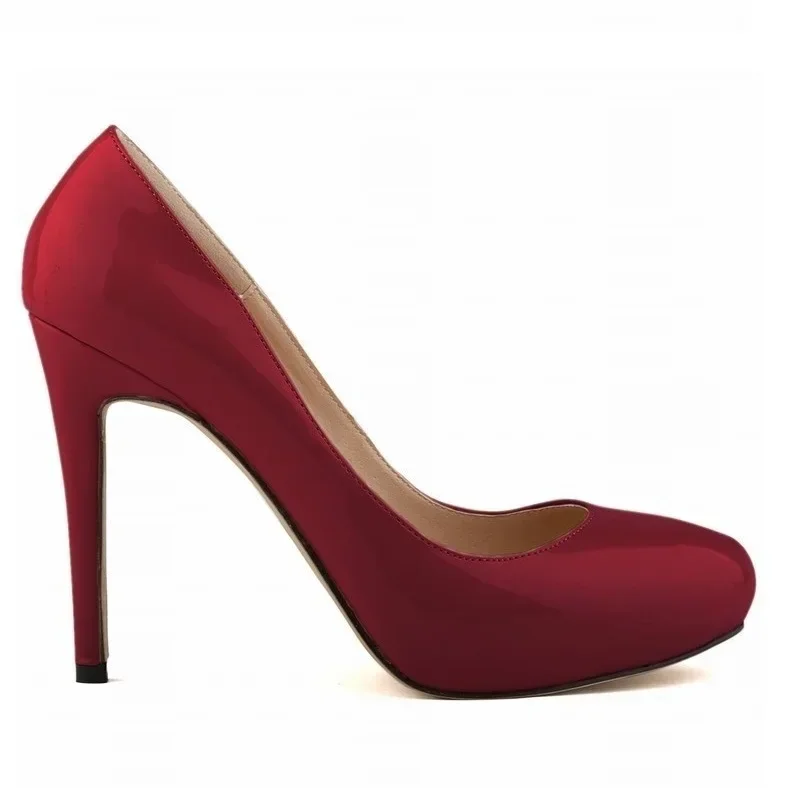Women Sexy Pumps Stilettos Patent Leather Round Toe 11cm Platform High Heels Shallow Lady Office Party Wedding Shoes Large Size