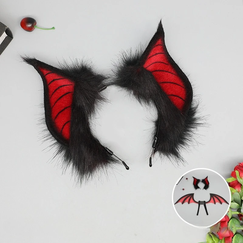 Bat Ear Headband Gothic Vampire Cosplay Hair Accessory with Horns for Halloween Party Costume Dress Up for Women Girls
