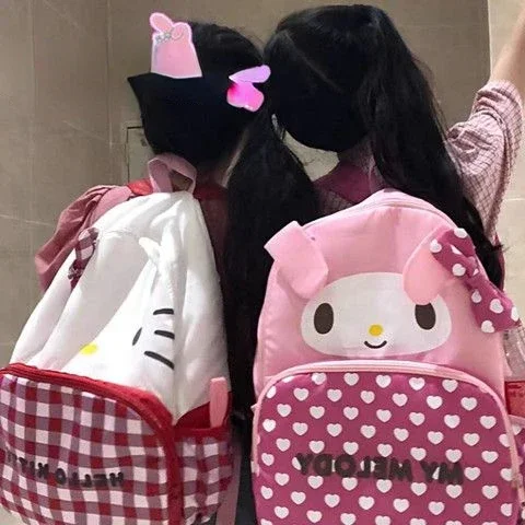 Sanrio Anime My Melody Kuromi Cinnamoroll Student Bag Backpack Parent-child Lightweight Tarp Backpacks For Children Kawaii Toys