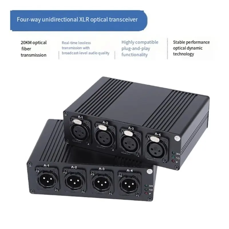 AS95 4 CH Balanced XLR Audio over Fiber Extender SC Single Mode Optical Fiber 20km Line Level Audio Transceiver EU PLUG