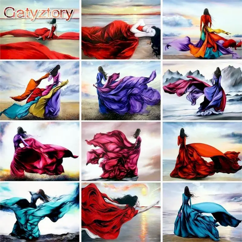 

GATYZTORY Acrylic Painting By Numbers Seaside Woman Figure 60x75cm pictures by numbers For Adults DIY Frameless Home Decor