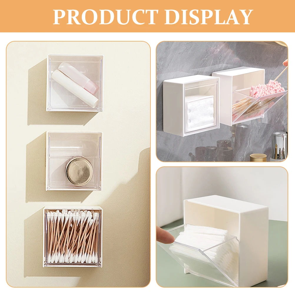 

3 Pcs White Wall Mounted Storage Box for Cotton Pads Swabs Lipsticks Bathroom Organizer Space Saving Dustproof Moisture