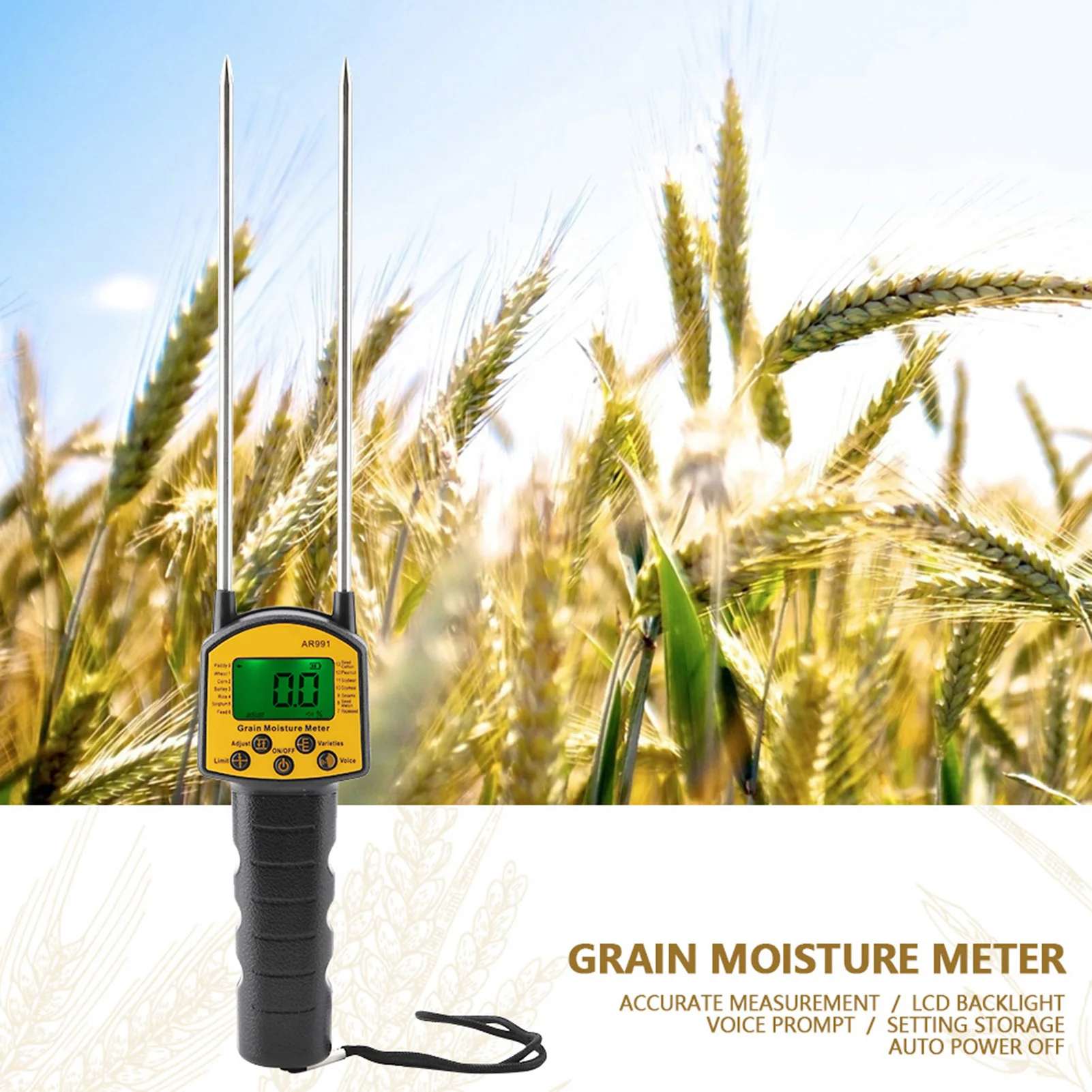 SMART SENSOR AR991 Digital LCD Grain Moisture Meter for Wheat Corn Rice Peanut Soybean