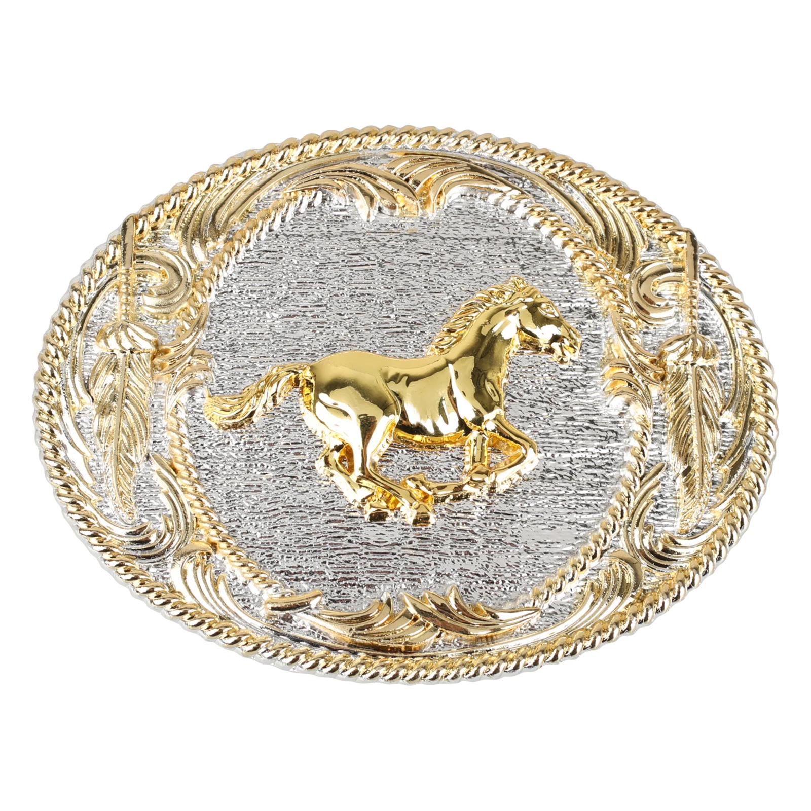 Gold Patterned Belt Buckle Run Horse