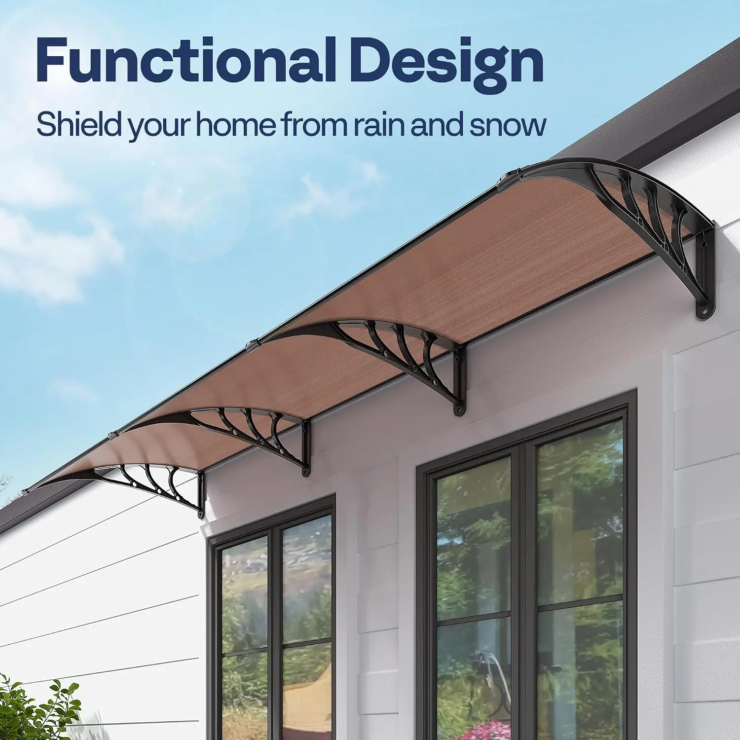 Window Door Awning Canopy, Outdoor Front Porch Rain Snow Sun Overhead Cover, Polycarbonate Patio Garden Shelter, Sturdy Exterior Sunlight Protector, Modern Household Overhead Roof Shield, Brown With Black Frame