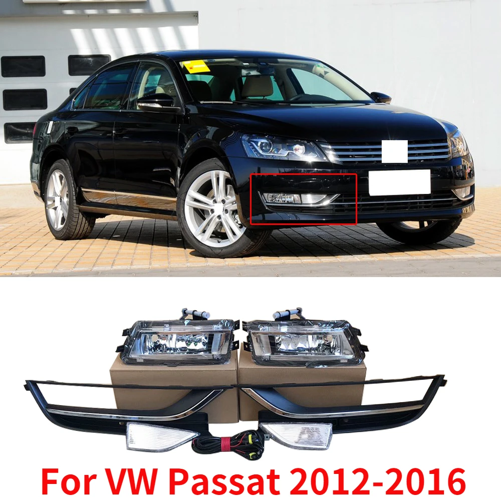 CAPQX For VW Passat 2012-2016 Front Bumper Fog Light Foglamp Frame Cover Hood with Wiring Harness Kits Foglight Fog Lamp Assy