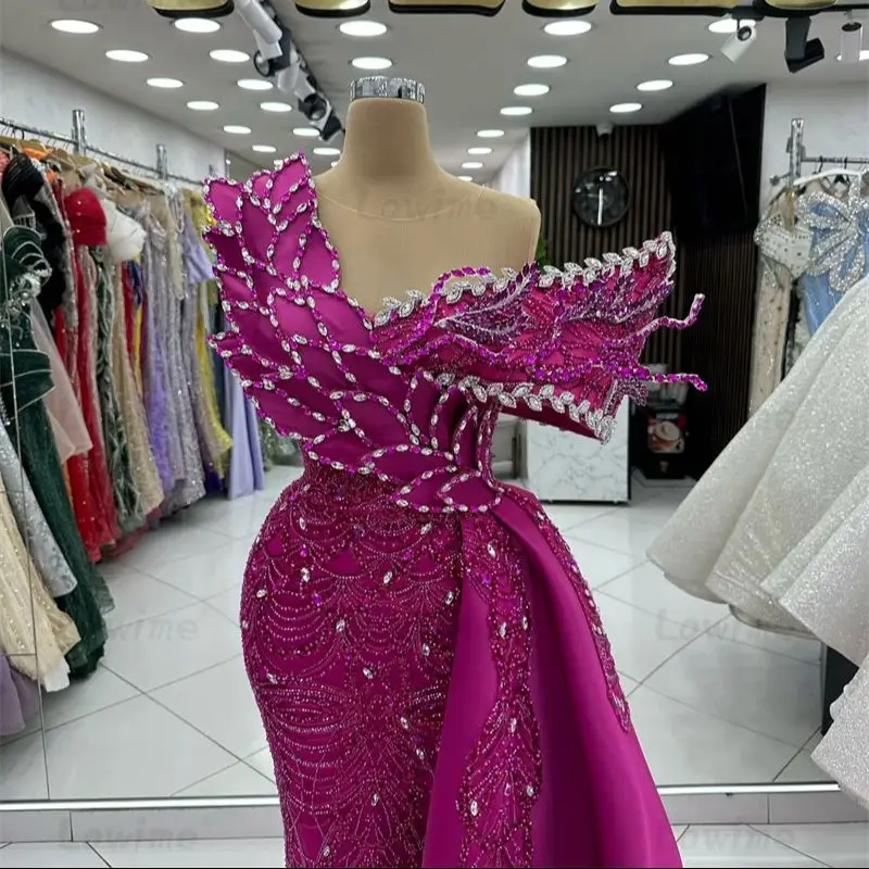 Gorgeous Purple Mermaid Prom Dresses 2025 Aso Ebi Beaded Crystals Engagement Party Dress Off The Shoulder Arabic Evening Gowns