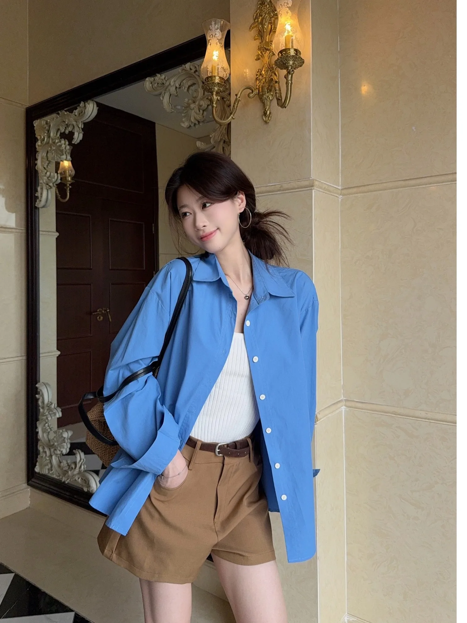 

Spring New Sle Casual Pure Color Long Sve irt Women's Luxury Faionable Collared Top Loose Fit Daily Wear