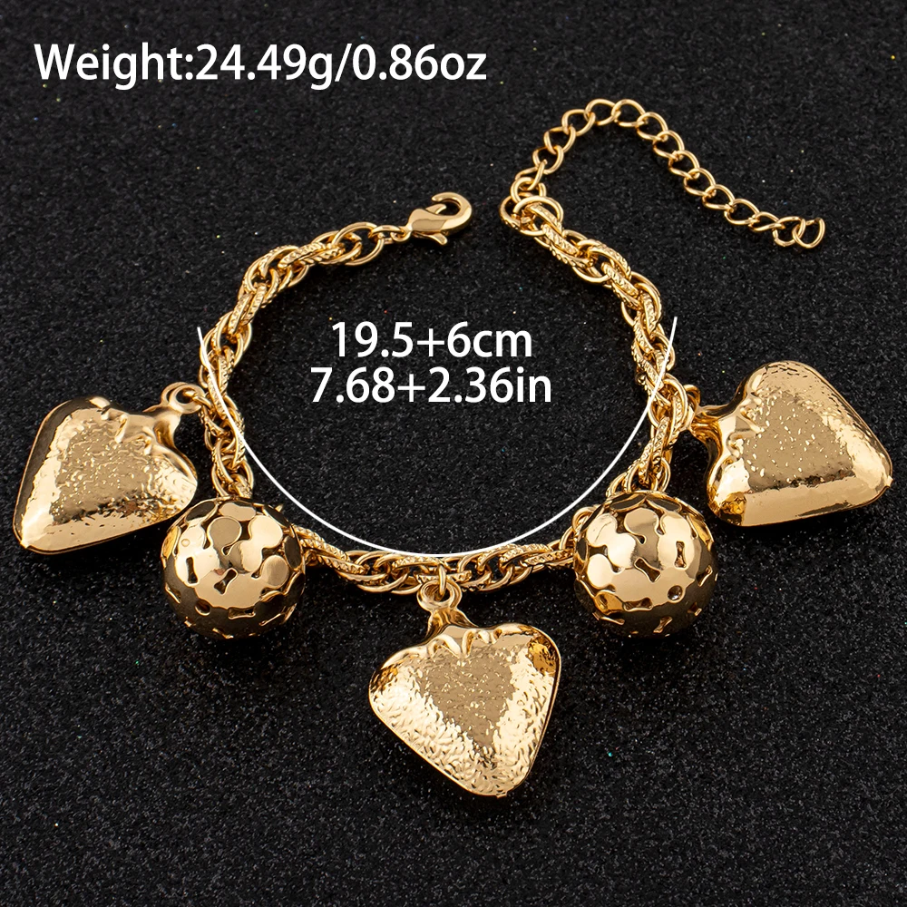 Edelstahl Vergoldetes Schmuckarmband mit Ausgehöhlten Perlen, Kugelförmigen Anhängern und Liebesanhänger-Kette, Geschenk für Frauen – Detail 2
