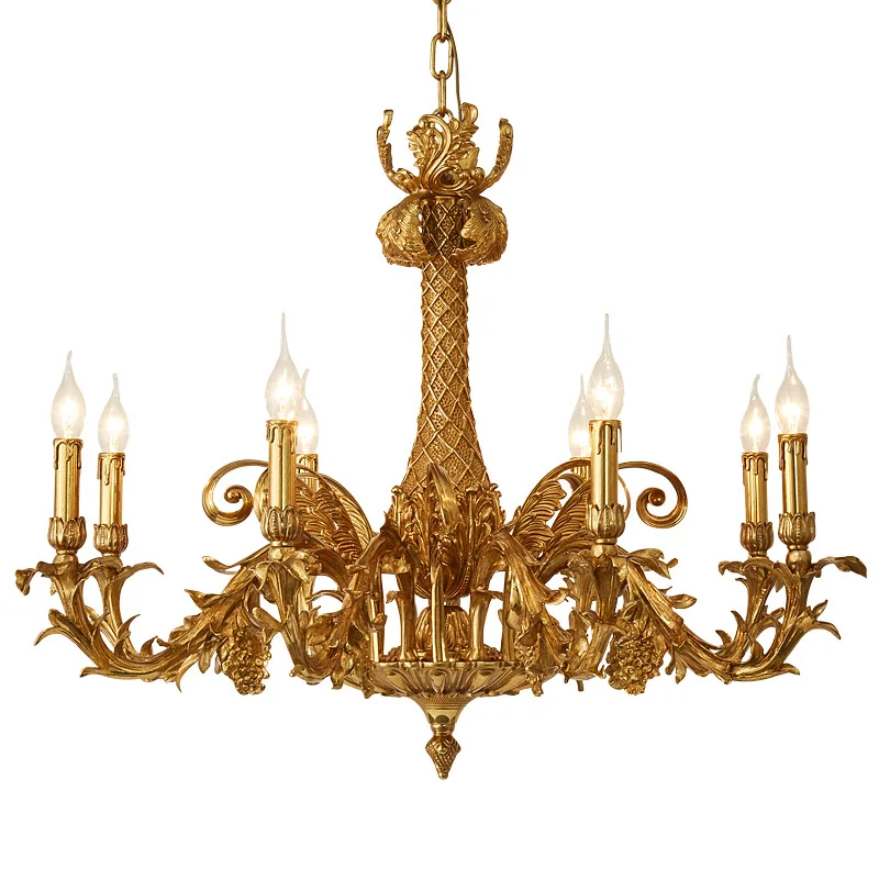 Chandelier Vintage Luxury Atmospheric Light Living Room Dining Room Candle Light Villa Hall Bedroom Full Copper Lighting