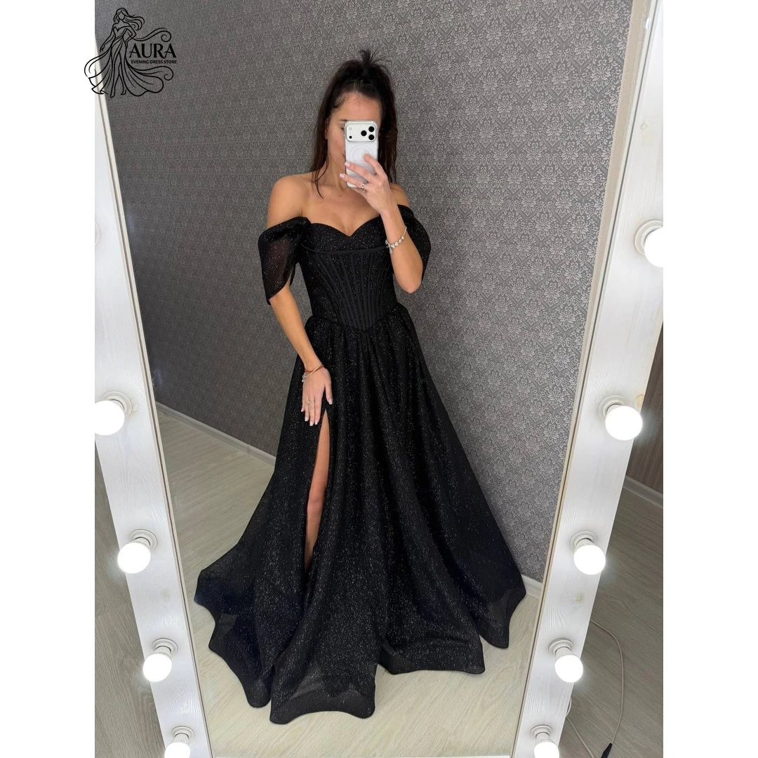 

Aura Women's Elegant Luxury Party Dress 2026 Woman Card Shoulder A Word Korean Popular Dress Custom Made Slit Ladies Dresses