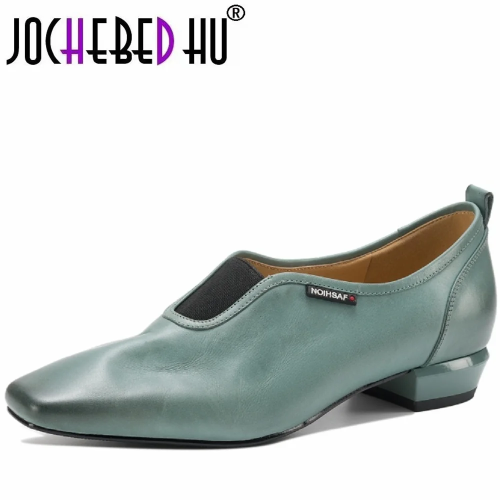 

【JOCHEBED HU】women's Handmade genuine leather Square toe Low high quality soft comfortable elegant ladies daily shoes