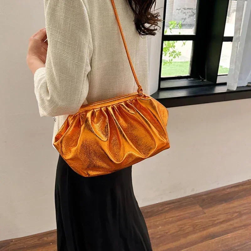 Bolso pequeño de cuero con diseño de lujo para mujer, bandolera de color dorado y plateado, para fiesta