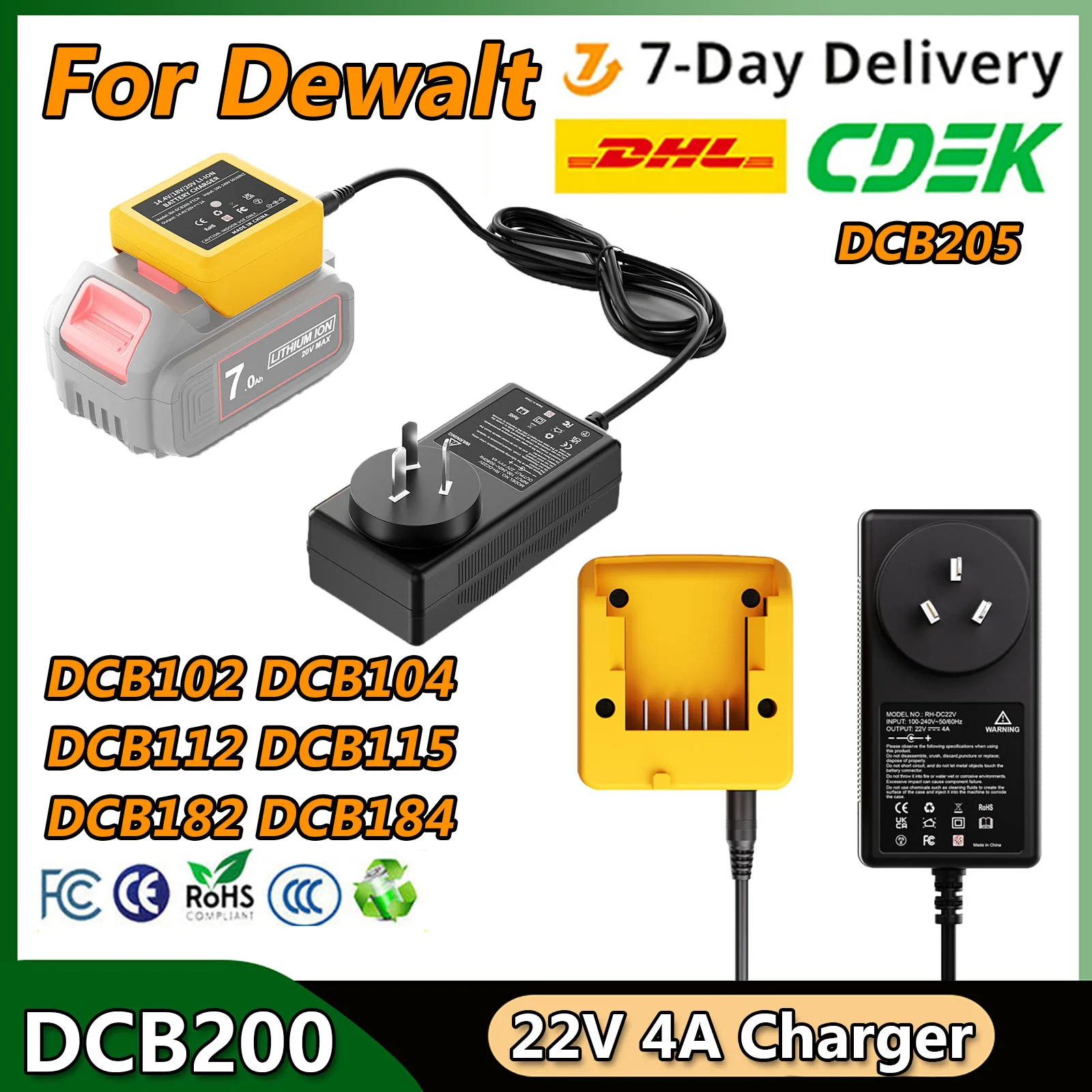 22V/4A Rechargerable Battery Charger For Dewalt DCB200 DCB102 DCB104 DCB112 DCB115 DCB182 DCB184 DCB205 Batteries Charger