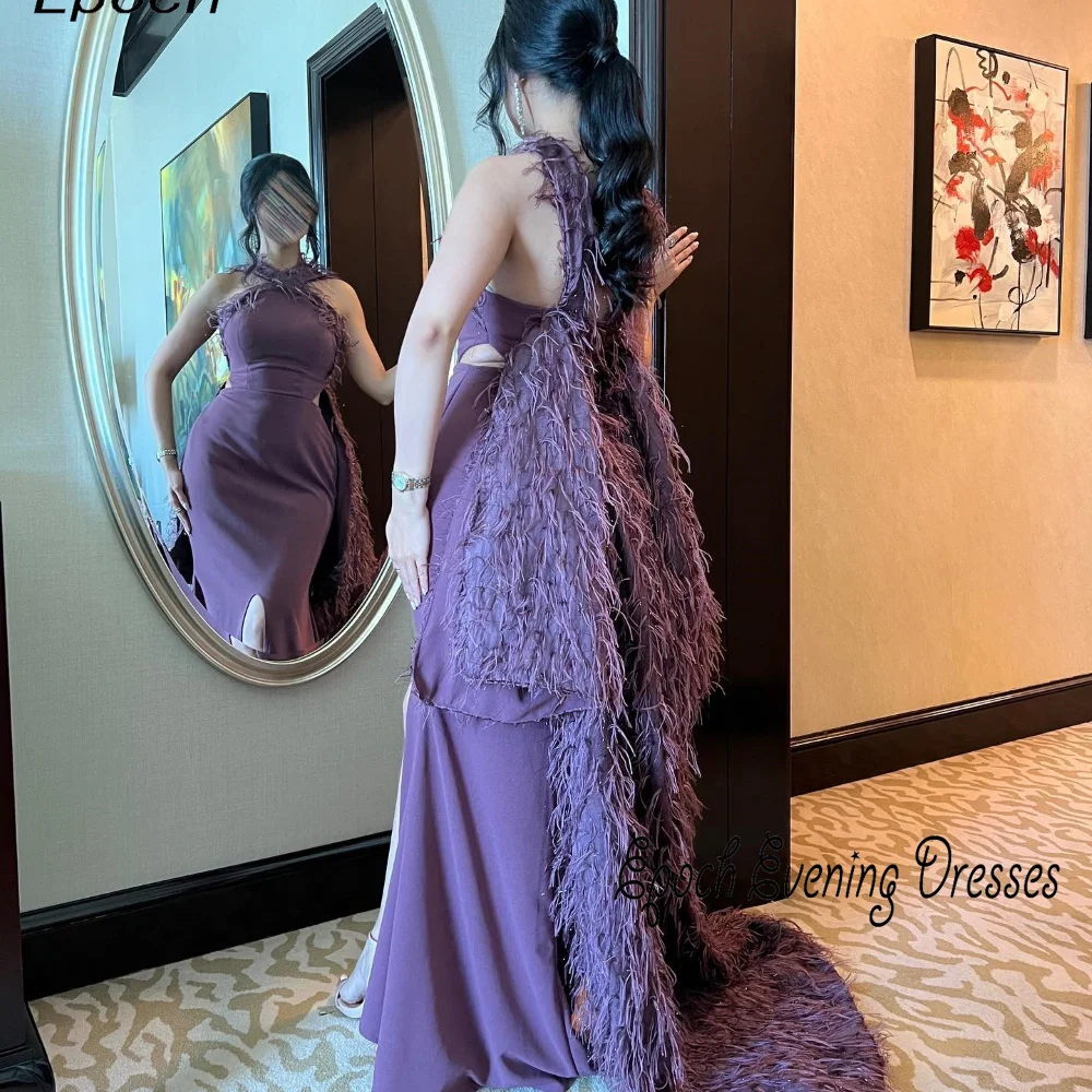 Epoch Fashion Evening Dress فساتين مناسبة رسميةHalter Elegant Feathers Formal Long Cocktail Prom Gown For Sexy Women 2024