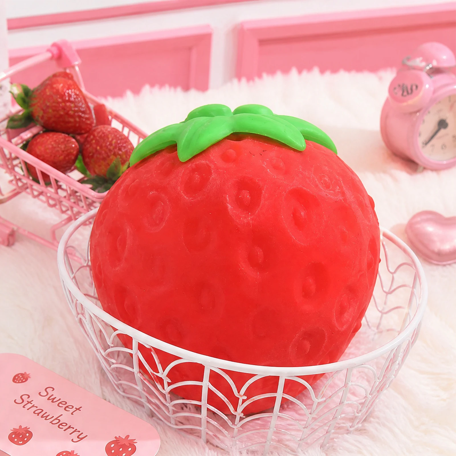 Strawberry Squeeze Toy Fun Squeezable Toy Fruit Ball Realistic Fidget Squeeze Toys for Kids Adults Focus and Light Hand Exercise