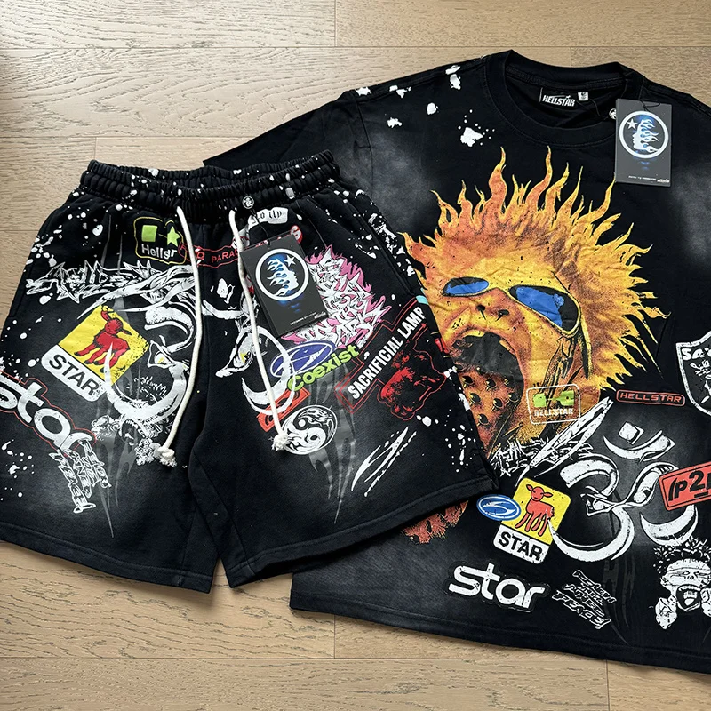 

Summer Waed ort Sve T-irt And orts Set for Teens ex fiti Letter Print Vintage Sle Casual Sportswear