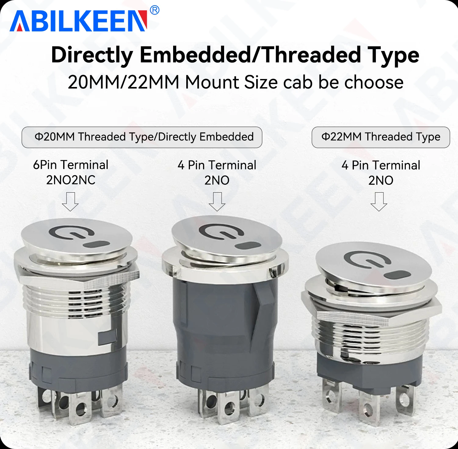 ABILKEEN 20MM Embedded Type Metal Rocker Switch ON-OFF/ON-OFF-ON 2/3 Position Rocker Toggle Switch 2NO/2NO2NC with LED Light