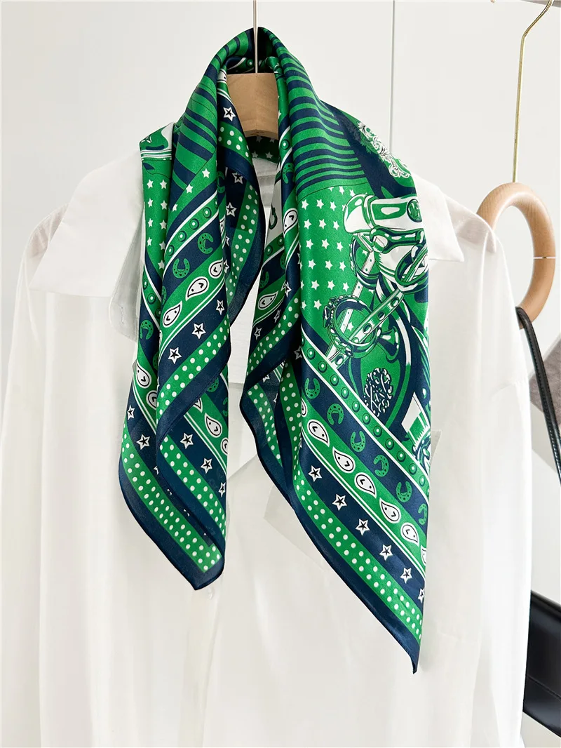 الأخضر الحصان الصيف وشاح حريري المرأة الربيع شال صغير ساحة عصابات الشعر الرقبة اكسسوارات النساء Foulard 65 سنتيمتر * 65 سنتيمتر #3