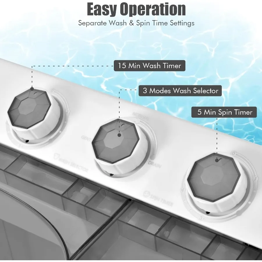 حوض مزدوج للغسالة المحمولة المدمجة مع سعة إجمالية 26 رطلًا للاستخدام المنزلي في النوم والشقة: غسالة بوزن 18 رطلًا ودوران 8 رطل #5