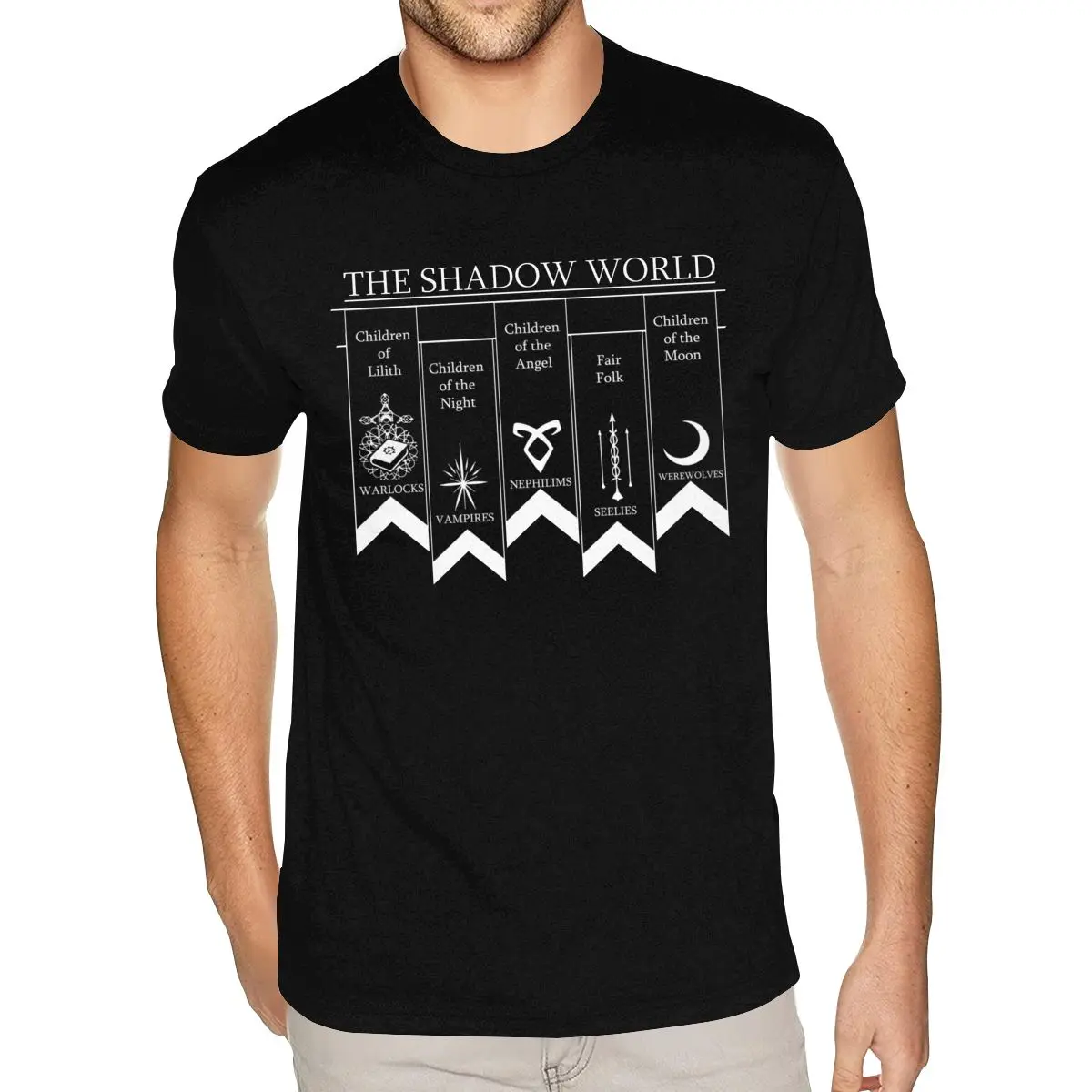 Camiseta gráfica The Shadow World Shadowhunters para hombre, S-6XL de manga corta de algodón completo, camisetas negras con cuello redondo