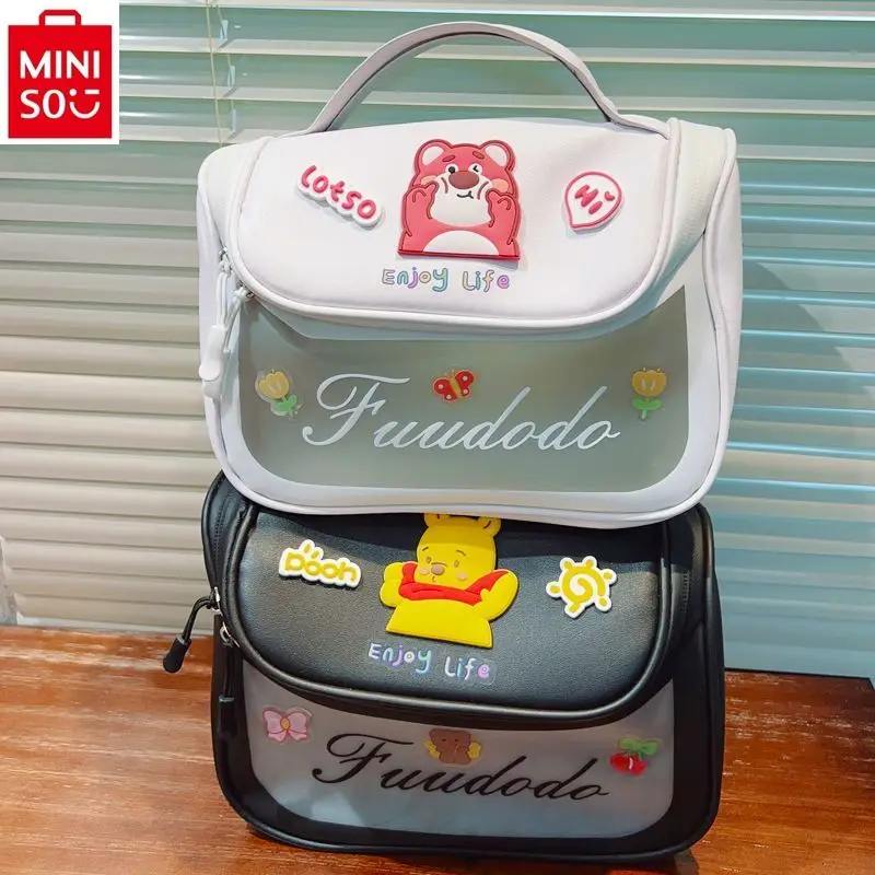 MINISO Disney Winnie Bear Strawberry Large Capacity Transparent Waterproof Student Travel Portable toiletries Storage Makeup Bag