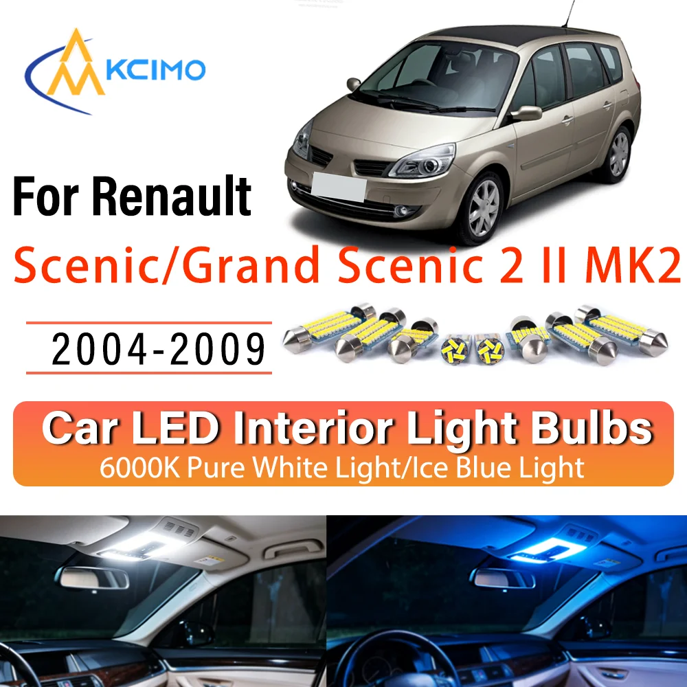 Kit de mise à niveau des éclairages intérieurs à LED à lueur persistante pour Renault Scenic/Grand Scenic 2 II MK2 2004-2009, remplacement Plug & Play pour habitacle