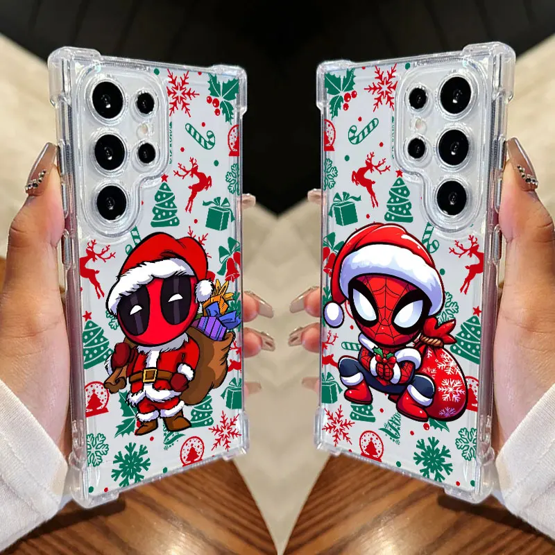 

Merry Christmas Deadpool Spiderman Phone Case For Samsung Galaxy S25 FE S24 S23 S22 S21 Ultra S20 Plus Note 20 S24FE Clear Cover