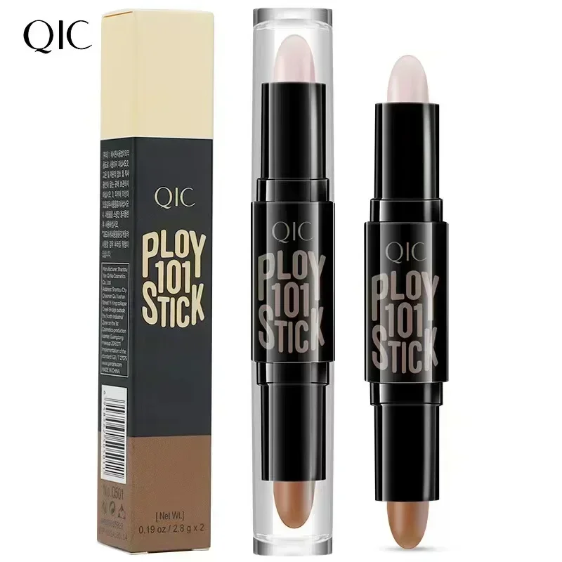 QIC Double Head Contour Stick Three-dimensional Face Brighten Skin Colour Highlight Stick Waterproof Oil-control Concealer 5.6g