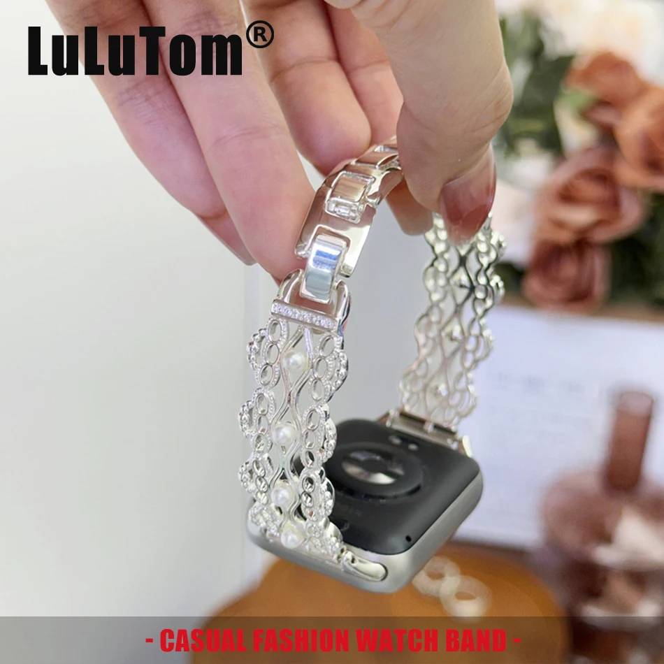 حزام لشاومي Mi Band 10 9 8 Pro حزام الساعات لـ Miband 8Pro 9 Pro موضة الجوف الدانتيل اللؤلؤ سوار المرأة النحاس معصمه #1