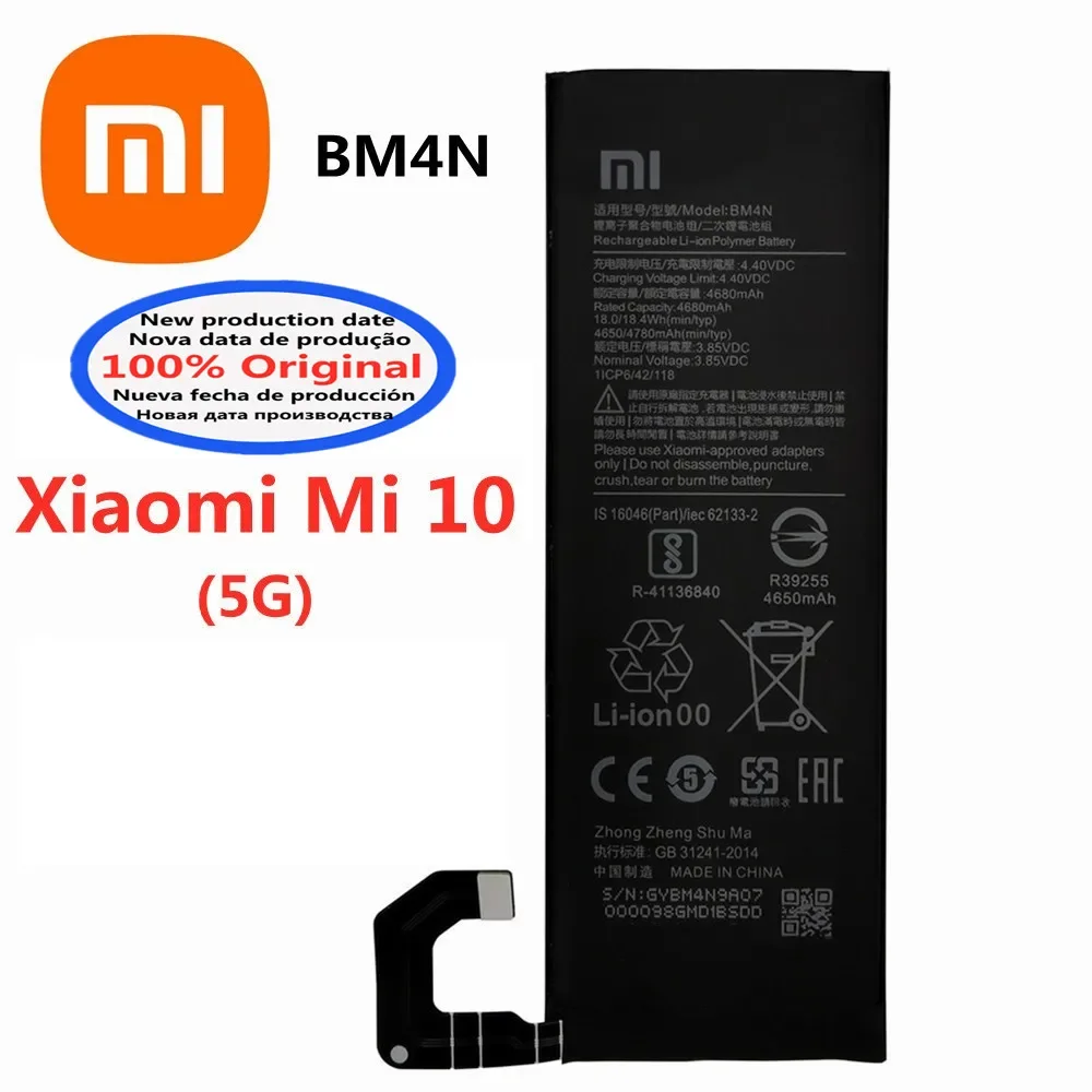 BM4N Original Battery For Xiaomi Mi 10 Mi10 5G Battery 4780mAh Phone Bateria Batteries Fast Shipping + Tracking Number