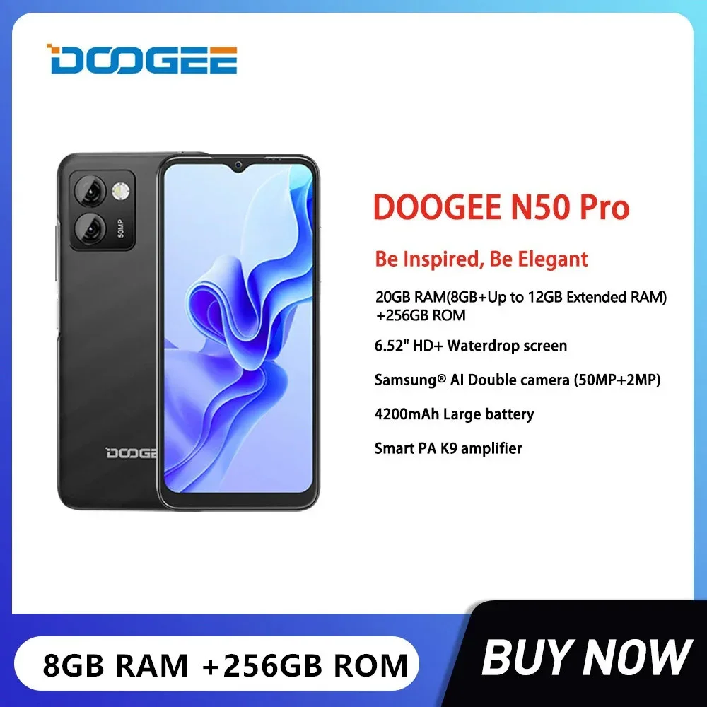 

DOOGEE N50 Pro Ultra-thin 4G Smartphones 6.52Inch Octa Core 8GB+256GB Android 13 Mobile Phone 50MP 4200mAh Battery Fast Charging