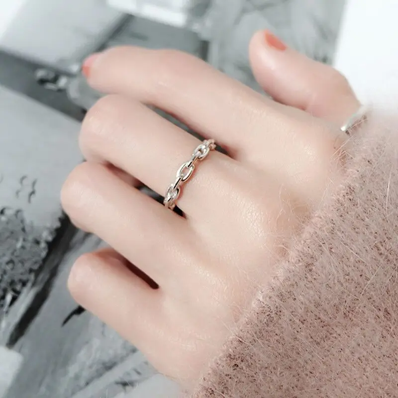 Women's 925 Sterling Silver Adjustable Chain Shaped Ring